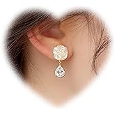 W WEILIRIAN Teardrop Crystal Dangle Earrings Boho Pearl Flower Earrings Flower Stud Earrings Sparkly Cz Earrings Rhinestone Pearl Bridal Wedding Earrings Jewelry