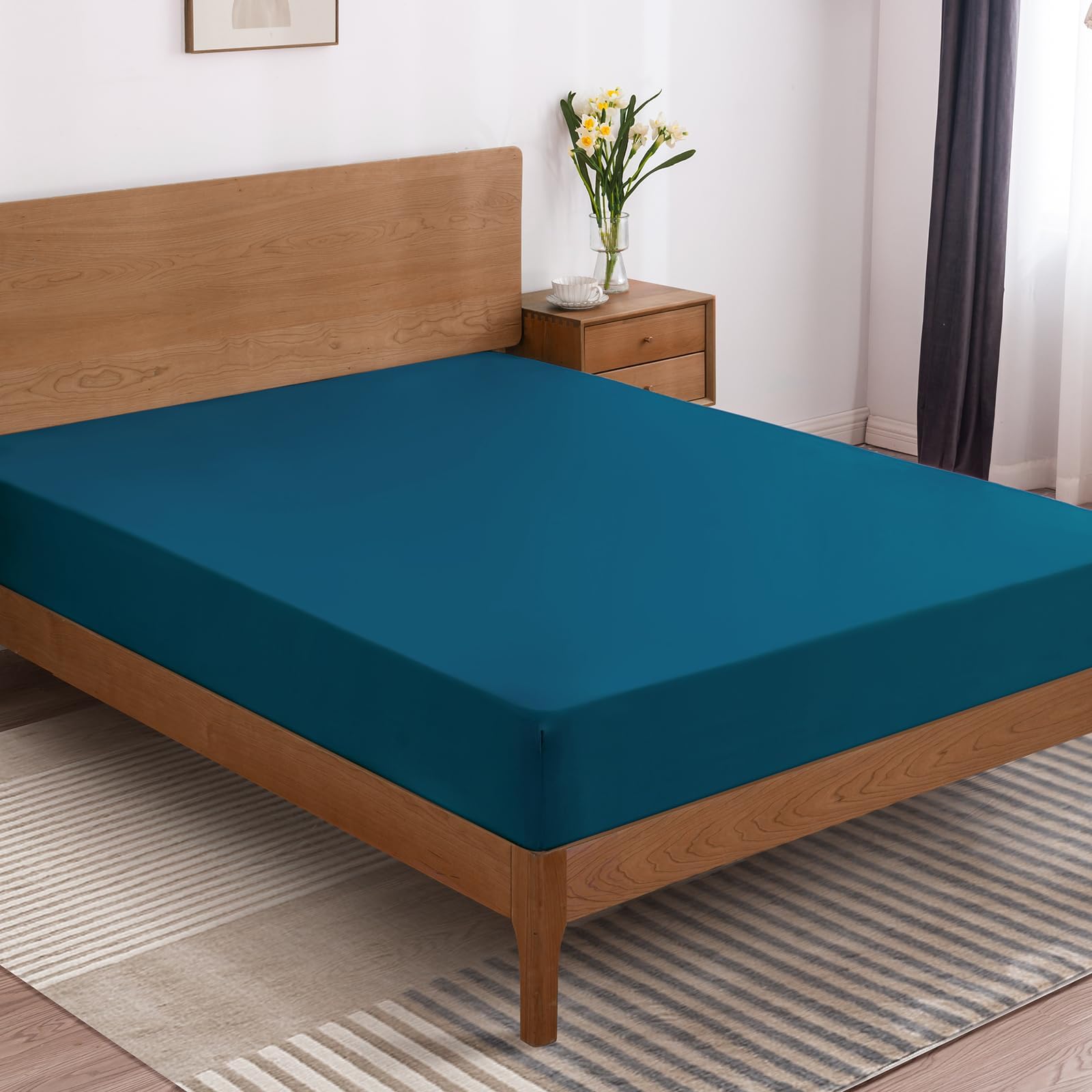 Photo 1 of Claphin One Piece Fitted Sheet, Softest Quality Microfiber, 15" Deep Pocket Sheets with Wrinkle and Fade Resistant,Durable and Long Lasting Full Sheet Only, Blue Green