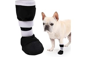 ETIAL Dog Paw Wound Recovery Boot for Injured Paw, Anti-Slip Dog Shoe with Self-Adhesive Strap, Dog Paw Protector for Outdoor Walking & Keep Dogs from Licking Wounds (Black w/White, L)
