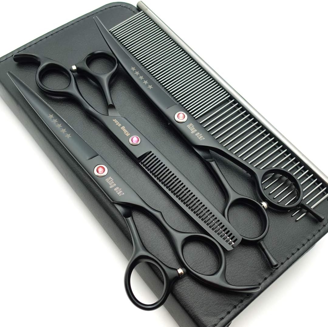 Kingstar Professional Pet Grooming Scissors Set Straight Scissors Thinning Scissors Curved Scissors with Comb case Comb