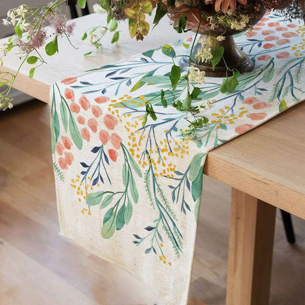 CROWNED BEAUTY Spring Summer Table Runner Floural 13 x 72 Inch Farmhouse Rustic Holiday Kitchen Dining Table Decoration for Indoor Outdoor Dinner Party CT013-72: Home & Kitchen