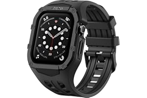 Nereides Rugged band with Case Compatible with Apple Watch SE3/SE2/SE, Series 11/10/9/8/7/6/5/4 (46mm/45mm/44mm), Shockproof Rugged Band (Black)
