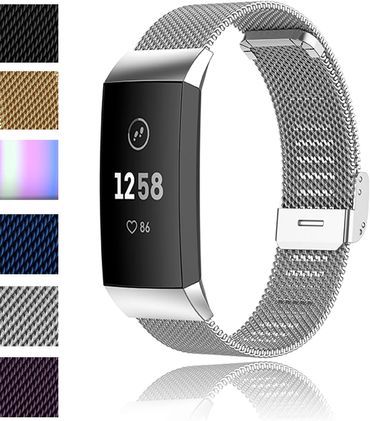 ANATYU Easy-Fit Metal Bands Compatible Fitbit Charge 3/ Fitbit Charge3 SE/Fitbit Charge 4/ Fitbit Charge4 SE, Replacement Wristbands for Women Men Small Large (Small, Silver)
