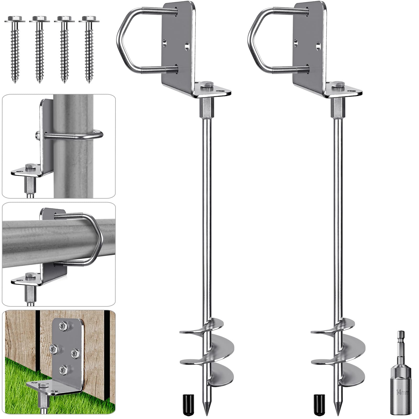 Insaga Tent Peg, 51cm Heavy Duty Ground Anchor Large Metal Earth Sand Stake Spiral Blade Screw in Trampolines Spike for Swing Set/Camping/Shed/Dog/Carport with Fixed Plate Loop, 2 Pack