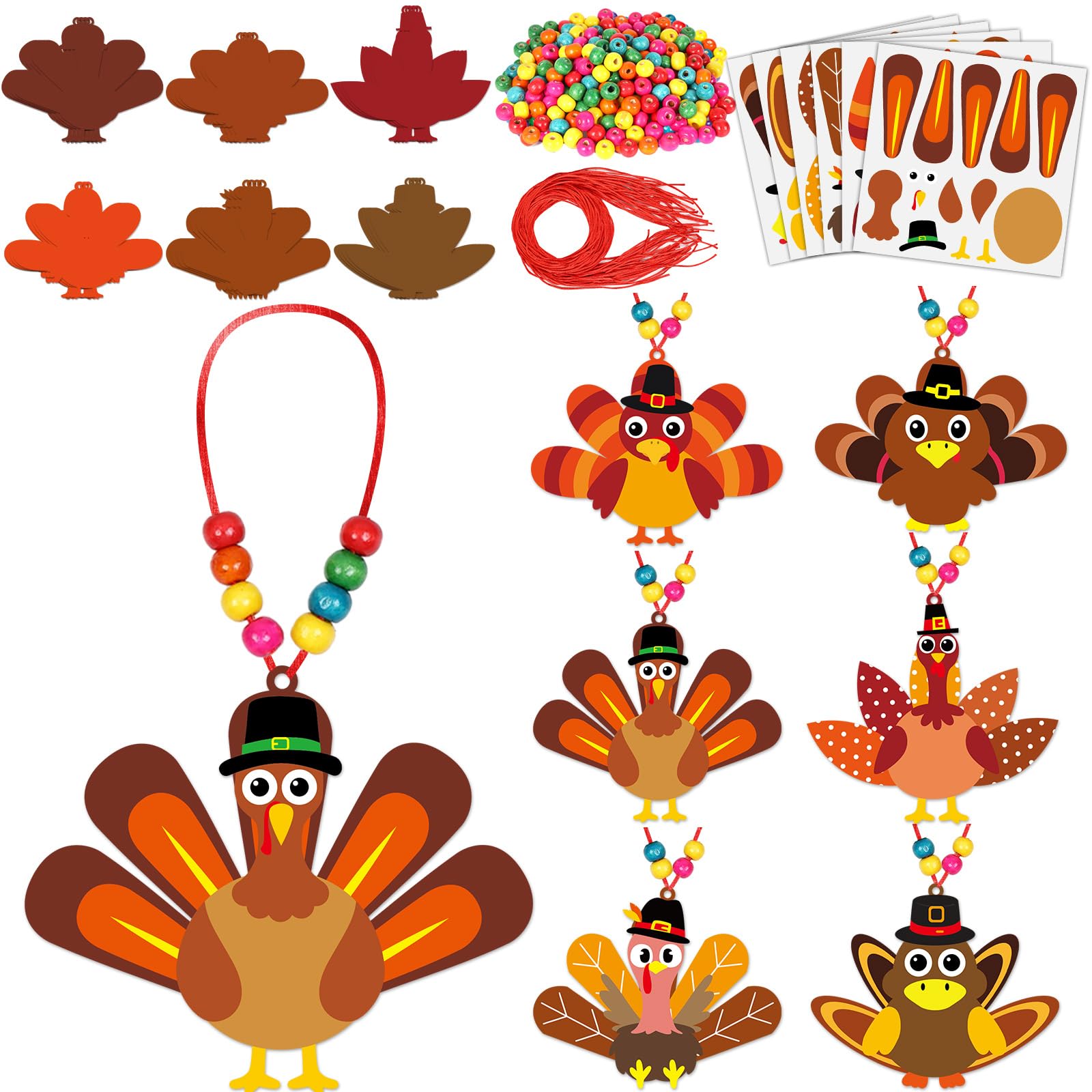 Photo 1 of 24 Sets Fall Thanksgiving Crafts Kits for Kids Turkey Beaded Necklace Bulk Turkey DIY Necklaces Making Arts Crafts Kit for Autumn Festive Thanksgiving Party Decors Classroom Games Activities , 6 Style