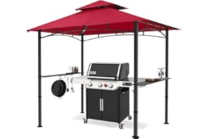 MASTERCANOPY Grill Gazebo 8 x 5 Double Tiered Outdoor BBQ Gazebo Canopy with LED Light Burgundy