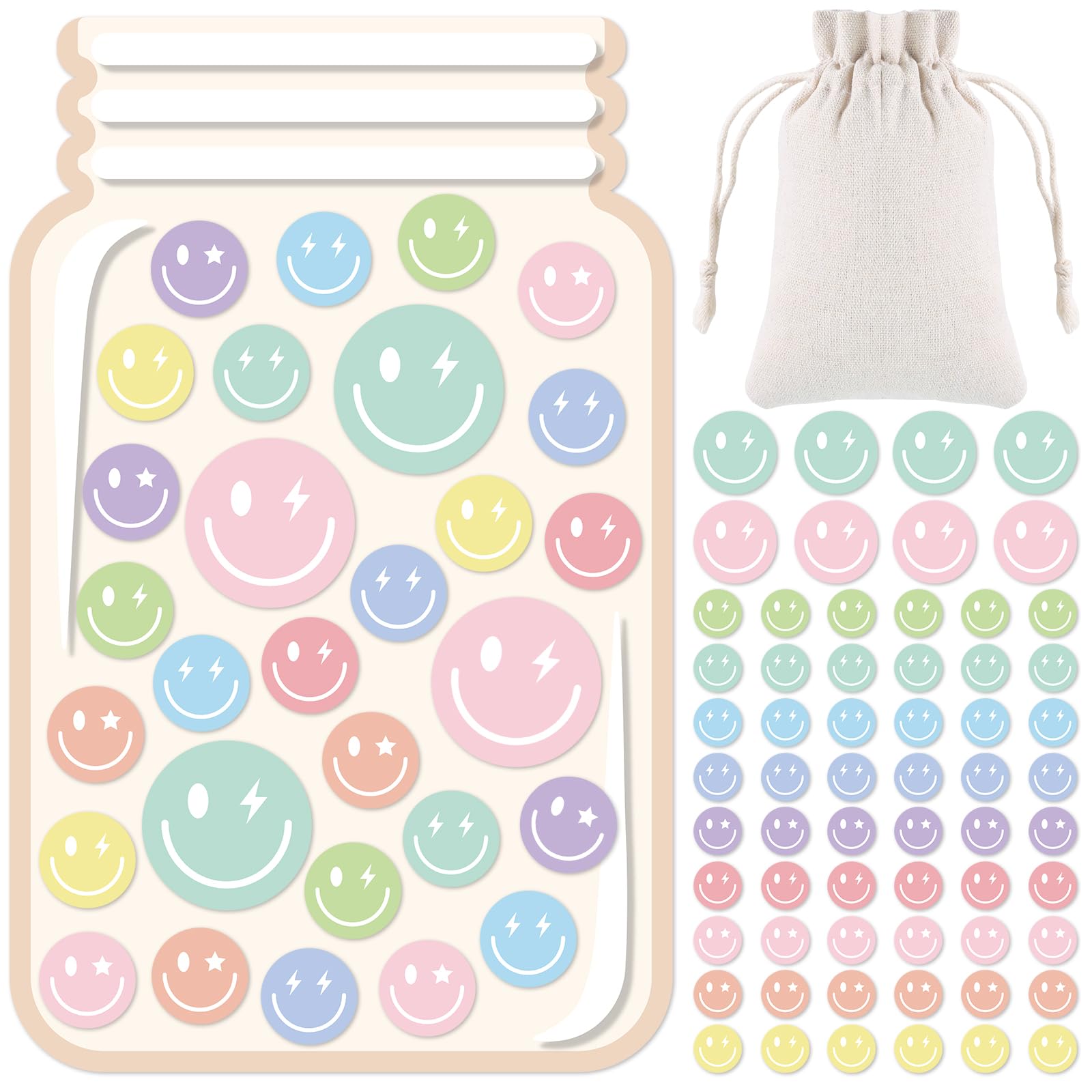 Photo 1 of Magnetic Smile Face Reward Jar for Kids 68Pcs Pastel Smiley Faces 1 Storage Bag Reward Jars Behavior Management Classroom Tools Positive Behavior Chart for Students Teachers Back to School Supplies