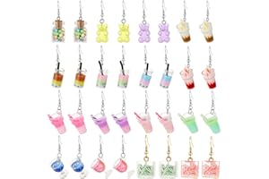 AIDSOTOU 16 Pairs Cute Weird Dangle Earrings for Teen Girls Kawaii Aesthetic Boba Tea Drop Earrings