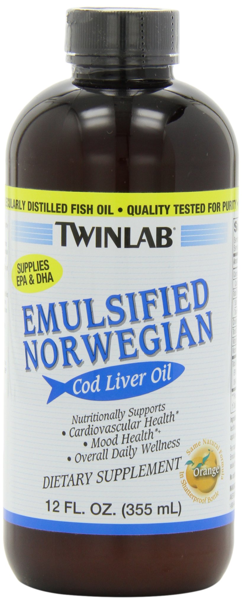 Twinlab Emulsified Norwegian Cod Liver Oil, Lemon, 12 Ounce