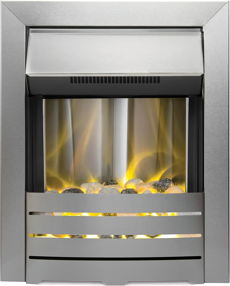 Adam Helios Brushed Steel Electric Fire with Pebble Bed Glow Effect