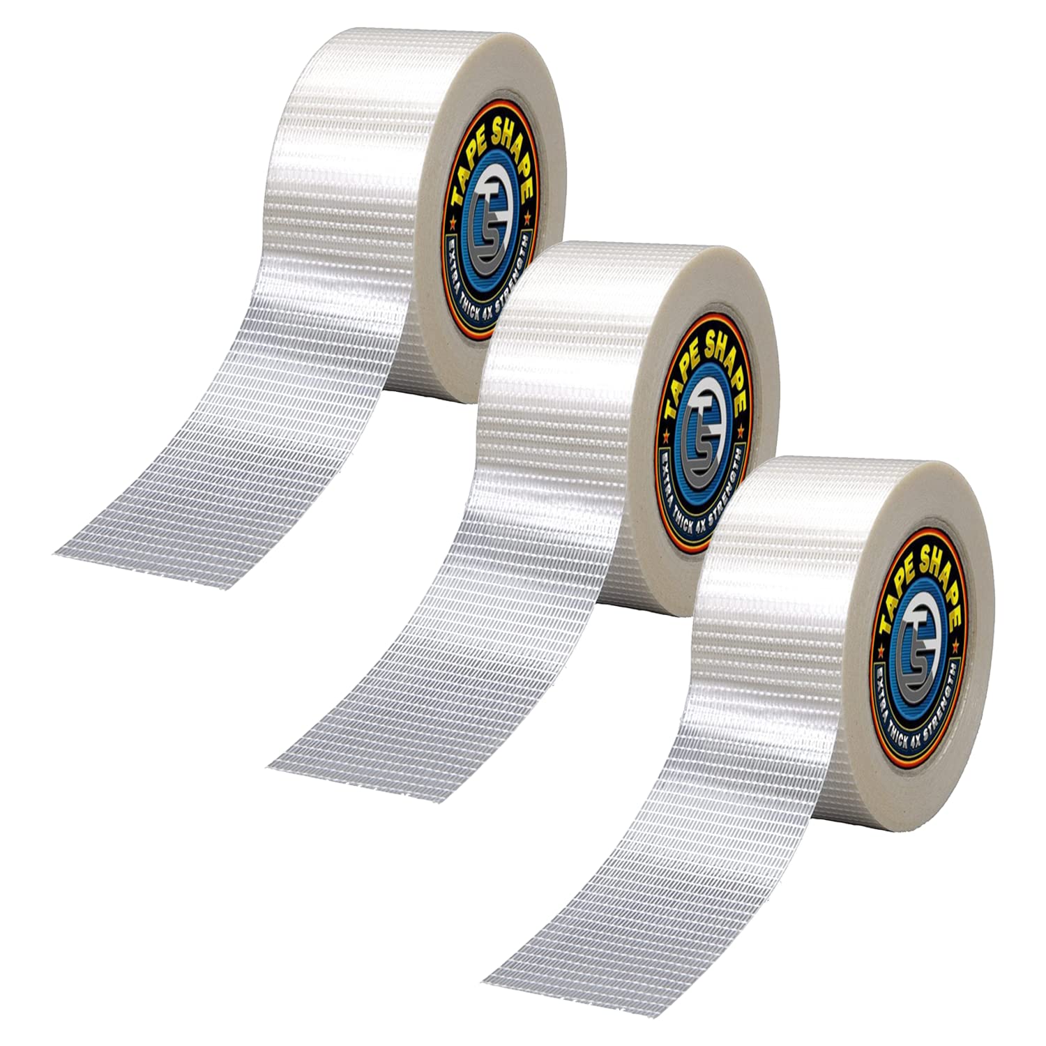 VL 3 Rolls Strong Cross Weave Reinforced Tape Transparent Bi-Directional Filament Strapping Tape Fiberglass Reinforced Tape Heavy Duty Packing Tape for Packaging Parcel (3 Roll, 50mm x 50m)