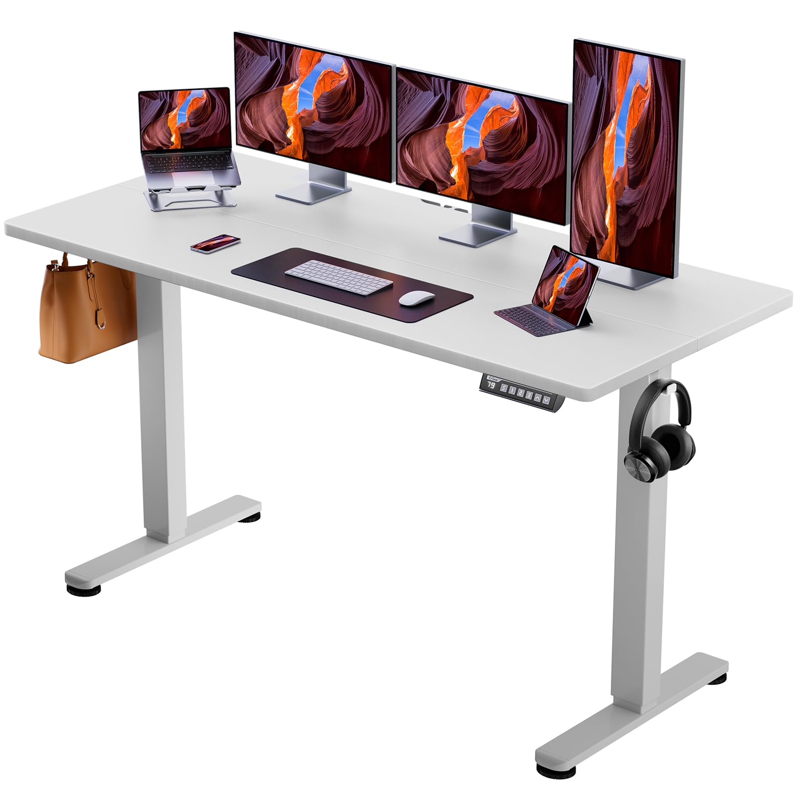 ErGear Height Adjustable Electric Standing Desk, 63 x 28 Inches Sit Stand up Desk, Large Memory Computer Home Office Desk with Two-Piece Desktop (White)