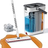 HoMettler Mop and Bucket Set, Flat Mop and Bucket System with Separate Dirty and Clean Water, 3-Compartment Wall Cleaner Mop,