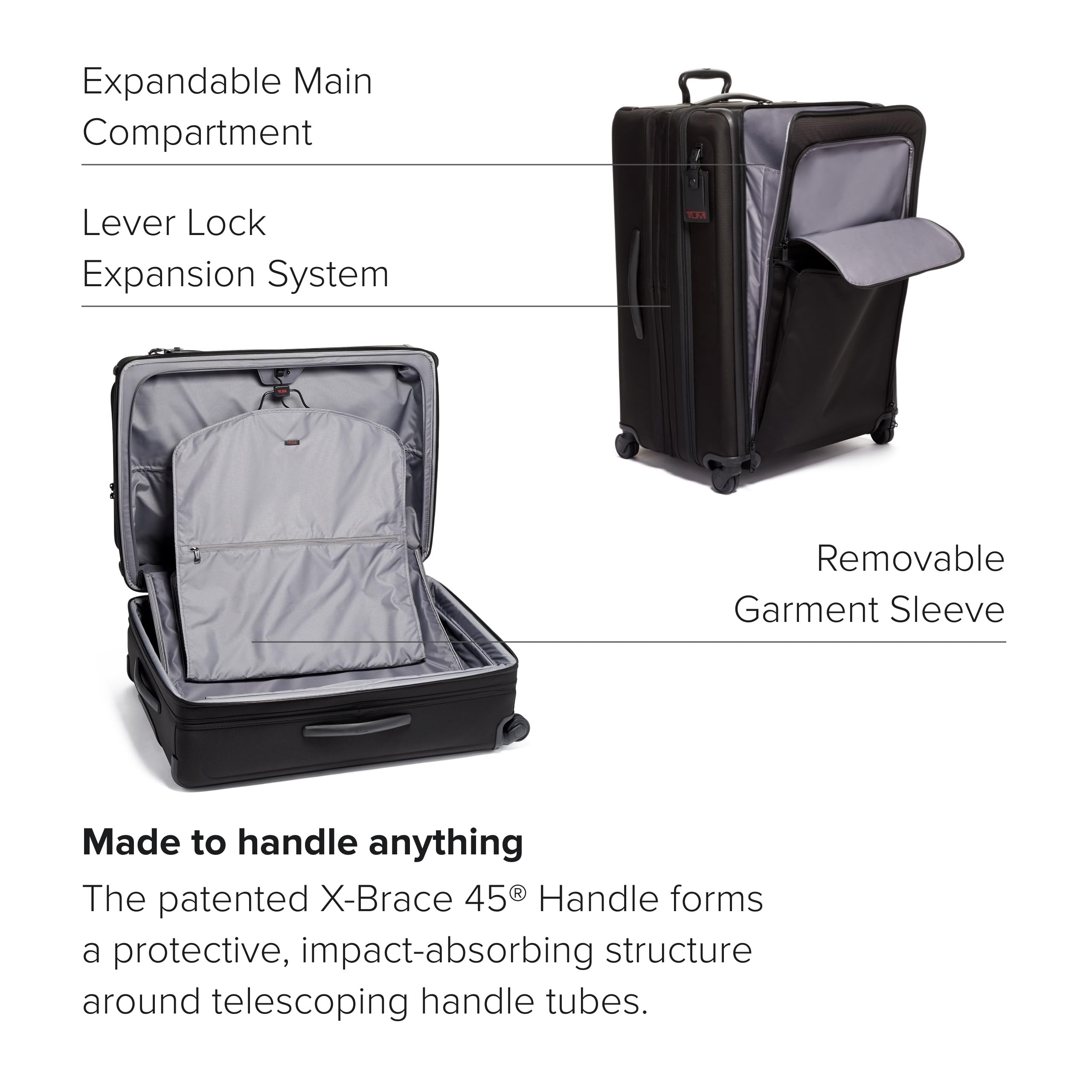TUMI Extended Trip Expandable 4-Wheeled Packing Case - Rolling Suitcase with Removable Garment Sleeve - Secure Luggage - Black