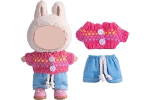 MINGMC 17cm Doll Clothes Set, Premium Jeans & Knitted Sweater Outfit for 17cm 15cm Dolls, Cute Dress Up Fashion, No Doll Included (Rainbow, 17cm/15cm)