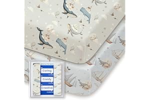 Graco Pack and Play Sheets Fitted, TotBasic Ultra Soft Mini Crib Sheets Boy, Neutral Pack N Play Mattress Sheets Hypoallergenic and Soothing, Premium Jersey Playrad Sheets, 2 Pack