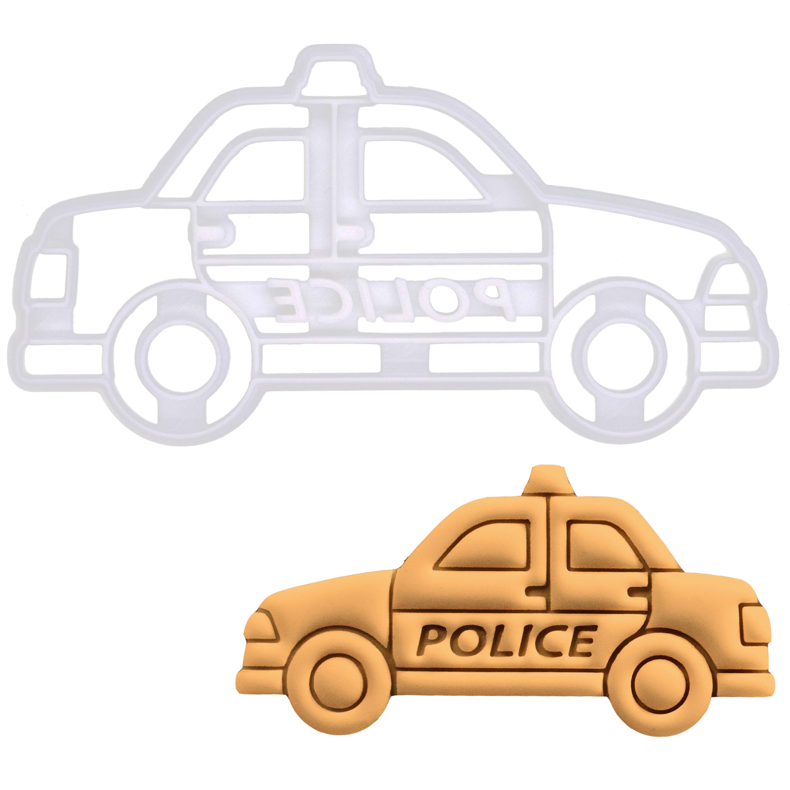 BAKERLOGY Police Car Cookie Cutter - Detailed Biscuit Cutter Design for Baking and Crafts, Ideal on Fondant, Dough, Clay