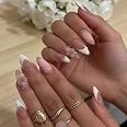 Handmade Press On Nails - MAGLFELL Spring Nails Almond False Nails, 3D Pink Carving Floral and French Design, 10Pcs Reusable