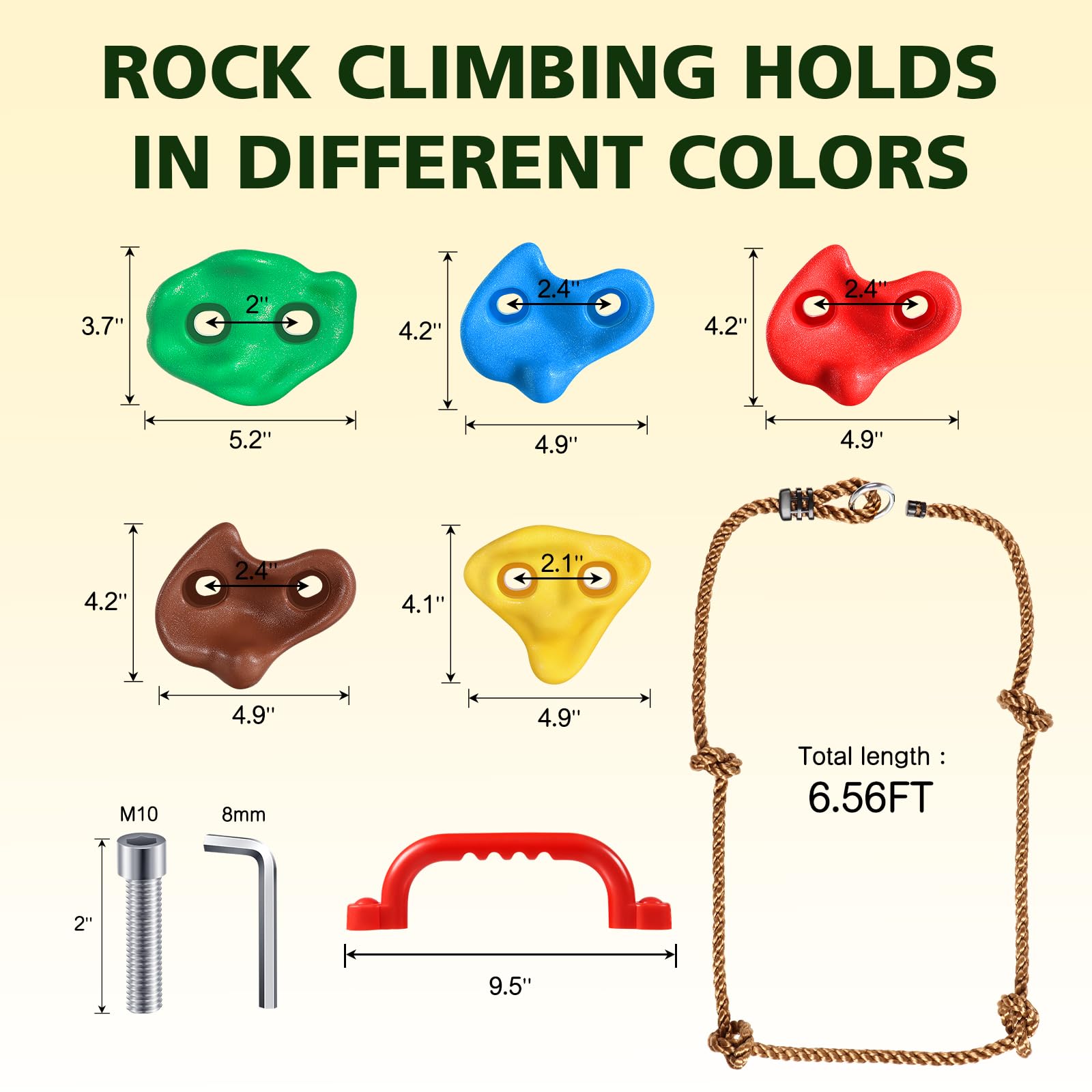 TOPNEW 20 PCS Rock Climbing Holds for Kids, Rock Wall Holds with 6.56 Ft Climbing Rope and 2 Handles, Rock Wall Climbing Kit for Indoor and Outdoor Playset - Includes Mounting Hardware