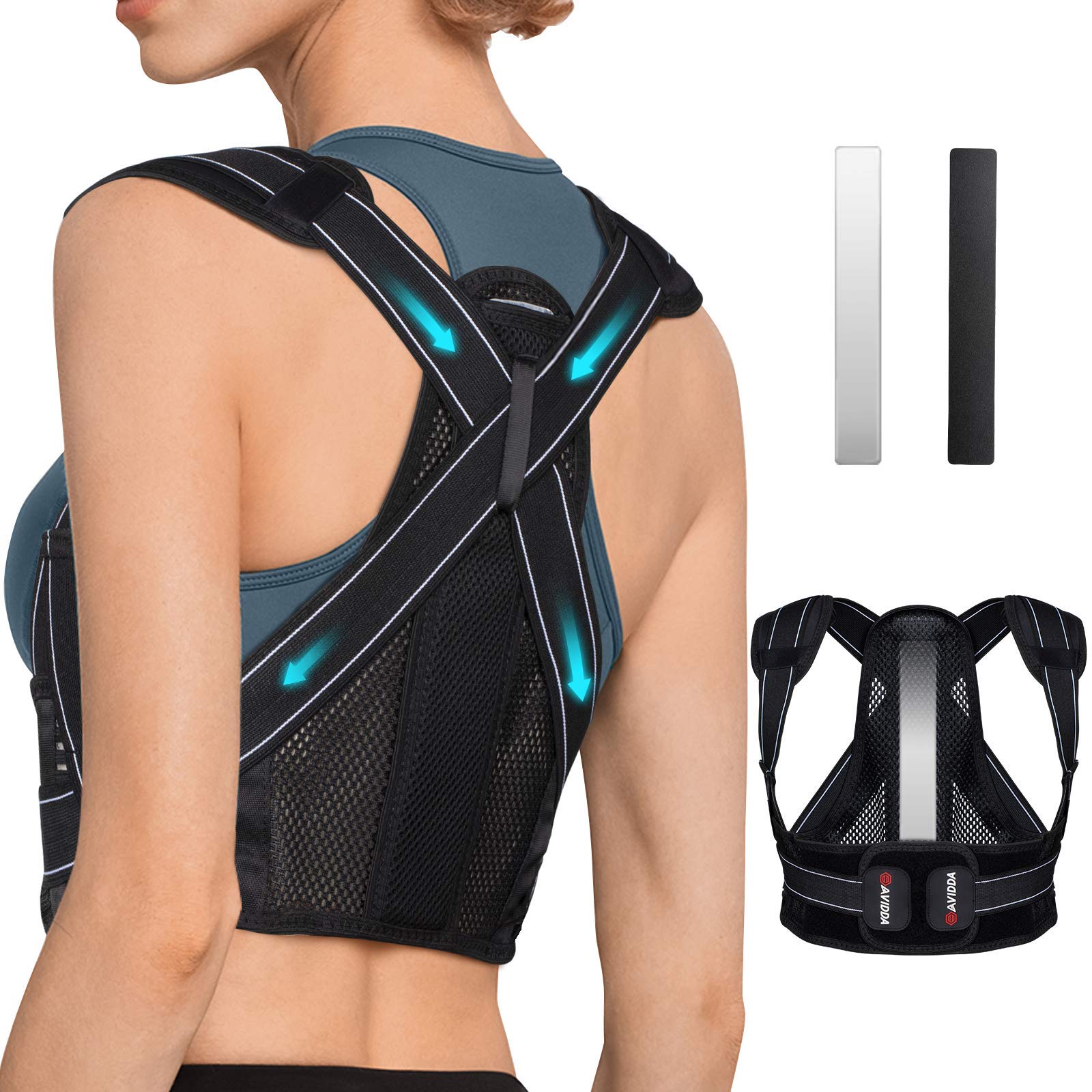 AVIDDA Posture Corrector for Men Women, Back Brace with Replaceable Support Plate, Breathable and Adjustable Back Support Providing Pain Relief from Back, Neck & Shoulder Size: XL