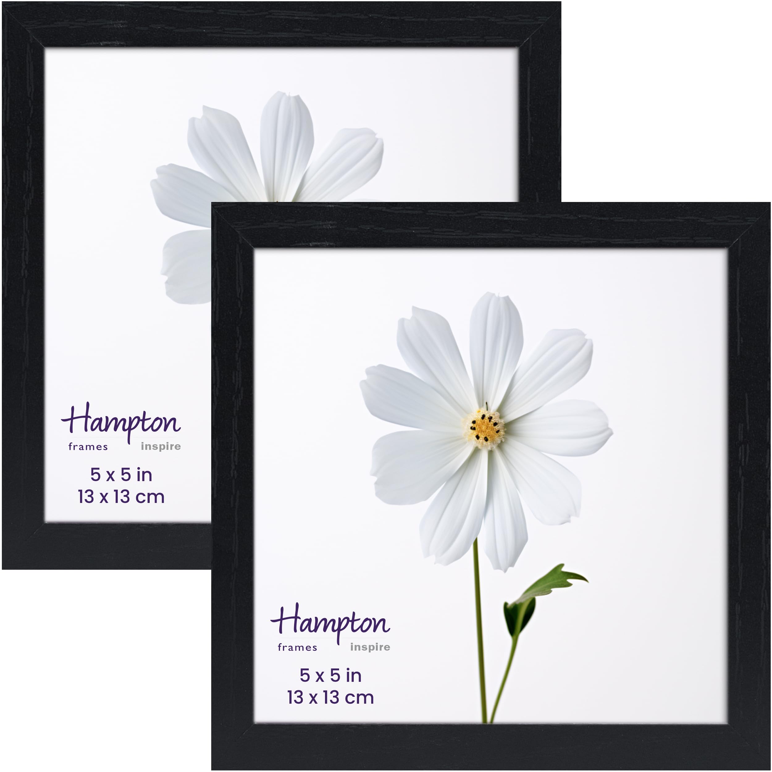 inspire by Hampton Frames | Picture Frame | 5x5 (13x13cm), Black, Square, Acrylic (Non-Glass), Pack of 2 | Wall Mount or Tabletop Display, Lightweight | Preserve Photos, Modern Décor