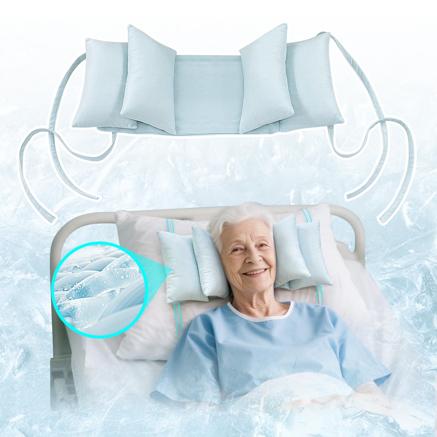 Photo 1 of Head Stabilizing Pillow Neck Stabilizer Wedge for Sleeping Upright After Cervical Fusion Surgery Cradle Medical Positioning Bedridden Patient Posture Corrector(Cooling Fabric)