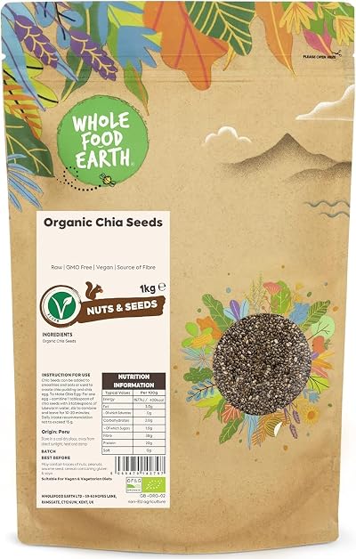 Wholefood Earth Organic Chia Seeds – 1 kg | Raw | Vegan | Fibre Rich