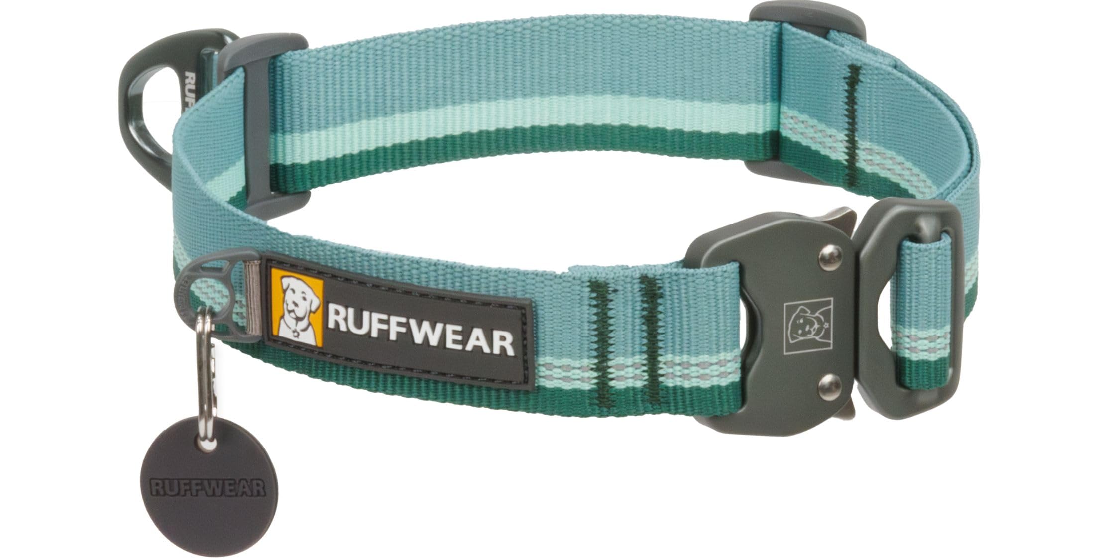 Ruffwear Top Rope Large Dog Collar, Reflective Pet Dog Collar with Aluminum V-ring Dog Lead Attachment & Metal Buckle, Comfortable & Strong Webbing for Dog Walking, Size L (51-66cm), River Rock Green