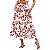 Wenrine Womens Floral Print Maxi Skirt High Waisted A Line Boho Flowy Beach Vacation Long Skirts with Pockets
