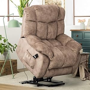 CANMOV Power Lift Recliner Chair - Heavy Duty and Safety Motion Reclining Mechanism-Antiskid Fabric Sofa Living Room Chair with Overstuffed Design, Khaki