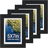 TENIBYC 5x7 Picture Frame Set - 4 Pack, Black Wood Photo Frames - Tempered Glass - Displays Photos 4x6 with Mat or 5 x 7 without - Room, Office, Gallery, Studio, and Hallway Decor - Wall Hanging