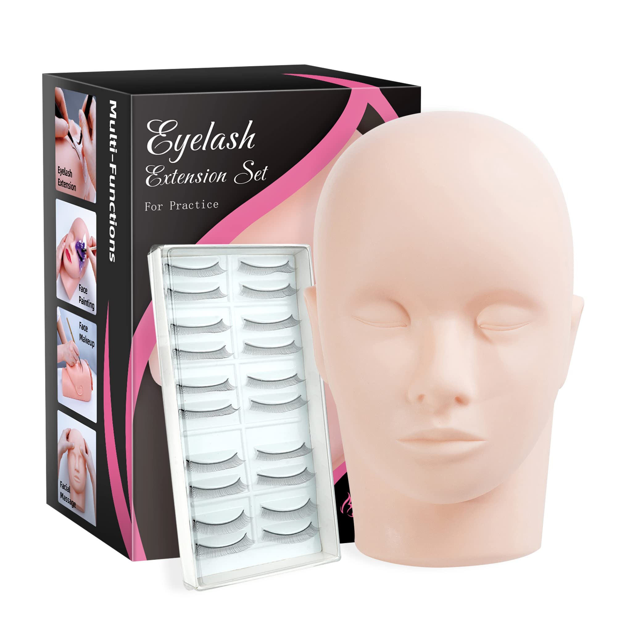 Beauty7 Eyelash Extension Mannequin Head Silicone Face with Detachable Eyelids, Washable Simulation Silicone Eyelash Practice Face Makeup Training Skin