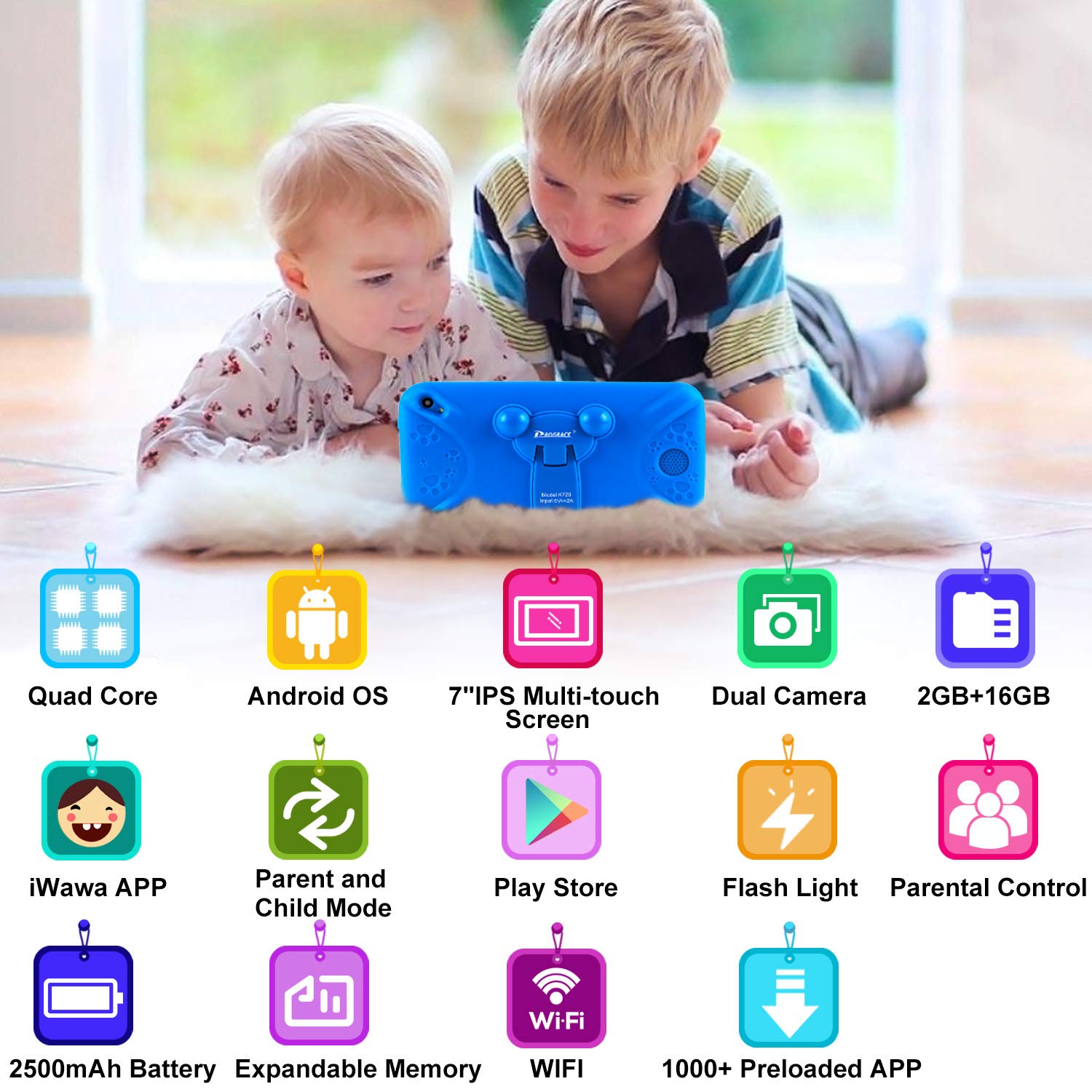 PROGRACE Kids Tablets Learning Edition Tablet for Kids Boys Toy Gift with Parental Control HD IPS Touch Screen Children\'s Tablet QuadCore Toddler Tablet 7\