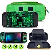 Carrying Case for Nintendo Switch, Soft Switch Case, Screen Protector, Thumb Grips Caps, Switch Accessories Protective Cases for Switch Console, Portable Travel Carry Cases for Nintendo Switch, Green