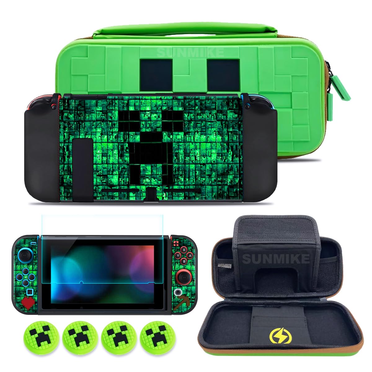 Carrying Case for Nintendo Switch, Soft Switch Case, Screen Protector, Thumb Grips Caps, Switch Accessories Protective Cases for Switch Console, Portable Travel Carry Cases for Nintendo Switch, Green