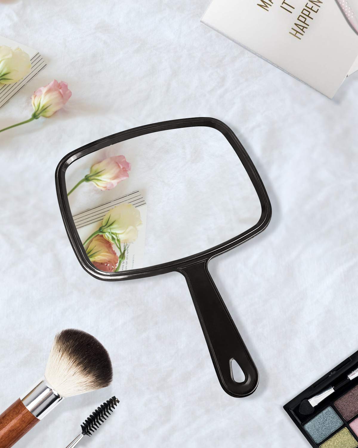 Gladmart Hand Mirror Salon Barber Hairdressing Handheld Mirror with Handle(Square Black): Beauty