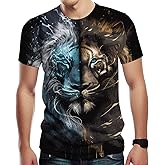 TiwBski Casual Lion Tiger Wolf Print T-Shirts for Men Novelty Animal Graphic Shirt with Short Sleeve