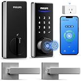 Philips WiFi Smart Lock with Handle, Fingerprint Keyless Entry Door Lock with WiFi Bridge, Smart Locks for Front Door with Handle Set, APP Remote Control, Work with Alexa&amp;Google Assistant, Auto-Lock
