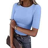 ANRABESS Womens Half Sleeve Crewneck Tops Ribbed Knit Slim Fit Shirts Basic Tee 2026 Spring Summer Dressy Casual T-Shirts