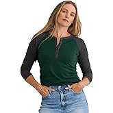 Fair Indigo Women's Organic Pima Cotton Raglan Sleeve Henley