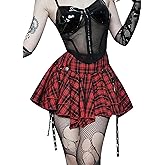TSMNZMU Womens Punk Plaid Skirt Gothic Pleated Mini Skirts A Line Grunge Harajuku Half Skirted Y2K Emo Checkered Skirt