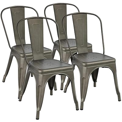 Yaheetech Stackable Metal Dining Chairs with Back, Set of 4