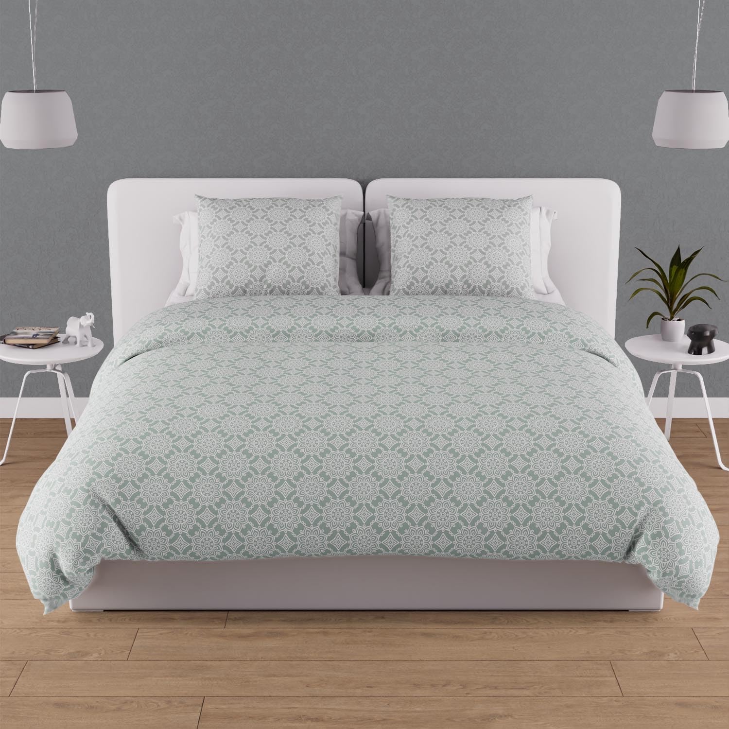 Soleil d'ocre, Esmeralda Cotton Duvet Cover Set, 57 Thread Count, 240 x 220 cm, Green — image 1