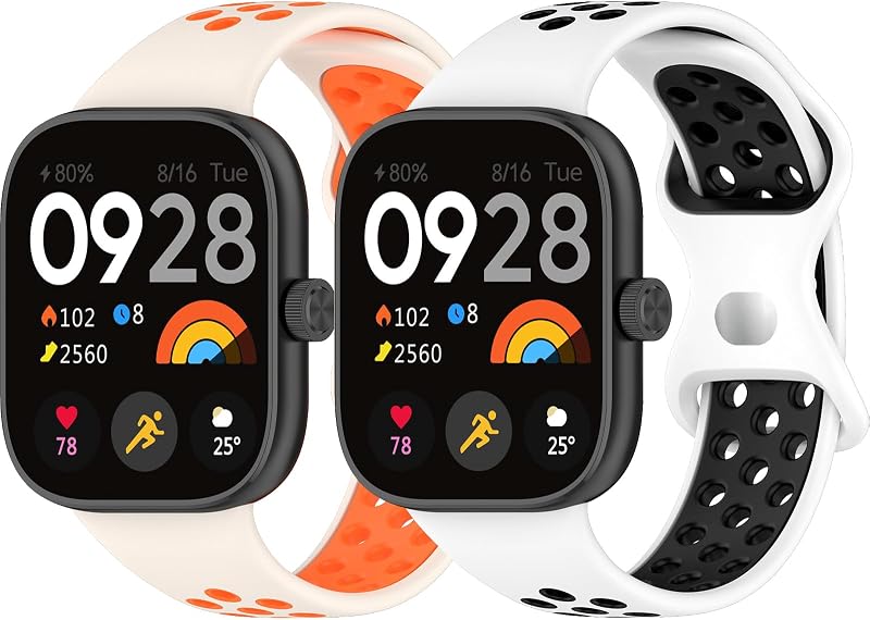 Silikon Armband für Xiaomi Smart Band 10 Pro/9 Pro/8 Pro, Uhrarmband Weich Atmungsaktiv Sport Ersatzarmband für Xiaomi Redmi Watch 6/5/4 - Sternenlicht Orange + Schwarz Weiß — Foto 1 von 7