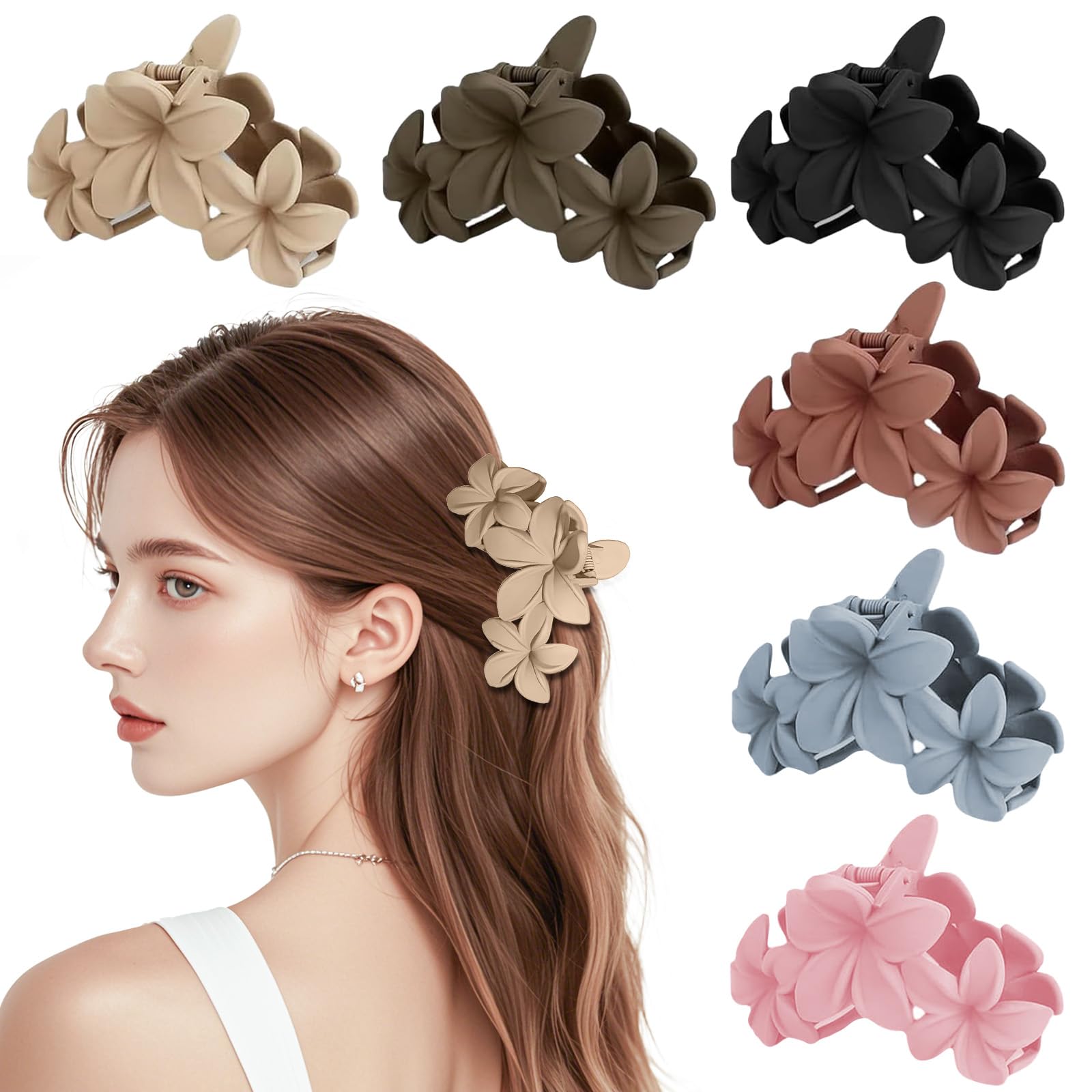 6 Pack Flower Hair Claw Clip for Women, Non-slip Flower Hair Claws, Strong Hold Girls Claw Clip for Medium Thick, Colorful Eggplant Styling Accessories Jaw Clips for Straight Curly Wavy