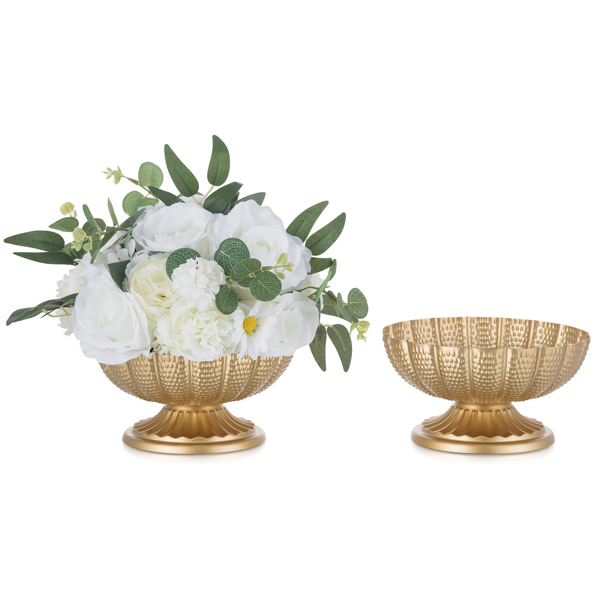 Inweder Gold Flower Vase for Centrepiece: Vintage Small Flower Bowl for Wedding Party Table Decoration 2 Pcs Metal Plant Pot for Floral Arrangement Elegant Urn Vase for Birthday Anniversary Reception