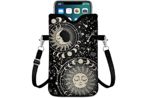 GEGEPINK Universal Phone Sleeve Pouch with Crossbody Strap 7.6 X 4.3 Inches Shockproof Water Resistant Mobile Protection Bag-Black Sun Moon Neoprene Phone Pouch Bag