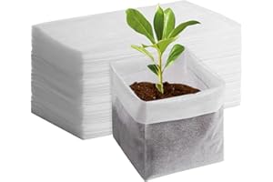 GREANER 100pcs Biodegradable Nursery Bags, 9 x 9inch Seed Planting Bags, Non Woven Fabric Grow Bags, Garden Supplies Plant Bags Thickened Grow Pouch, Flower Seedling Starter Container Bags