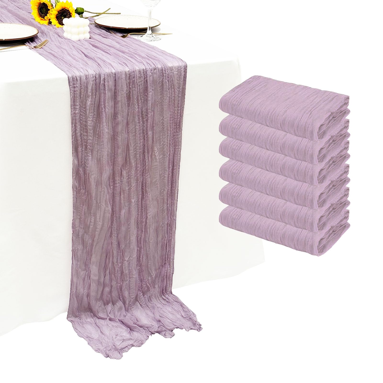 Photo 1 of 6Pack Lavender Cheesecloth Table Runner 10Ft Gauze Table Runner Blue Cheese Cloth Table Runners Long Sheer Fabric Tablerunners for Wedding Party Bridal Shower Thanksgiving Christmas