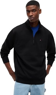 Sweatshirt masculino de lã polar com fecho e gola média, preto (preto), L
